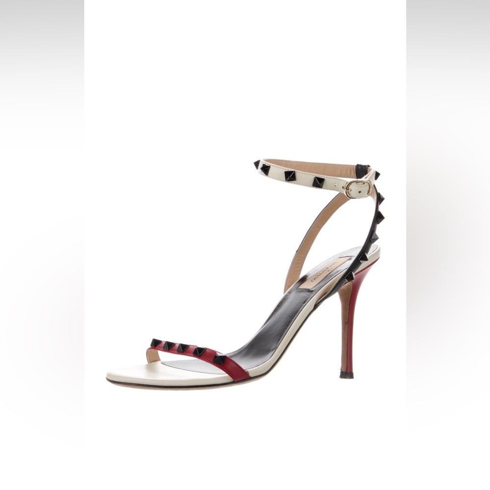•   Valentino Sandals
•   Black, Red & White
•   Rockstud 
•   Stiletto Heels